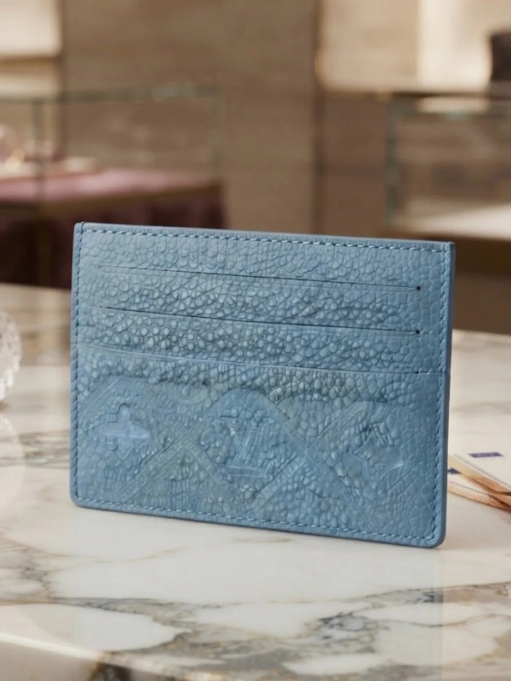 Textured Blue-Turquoise Leather Card Holder